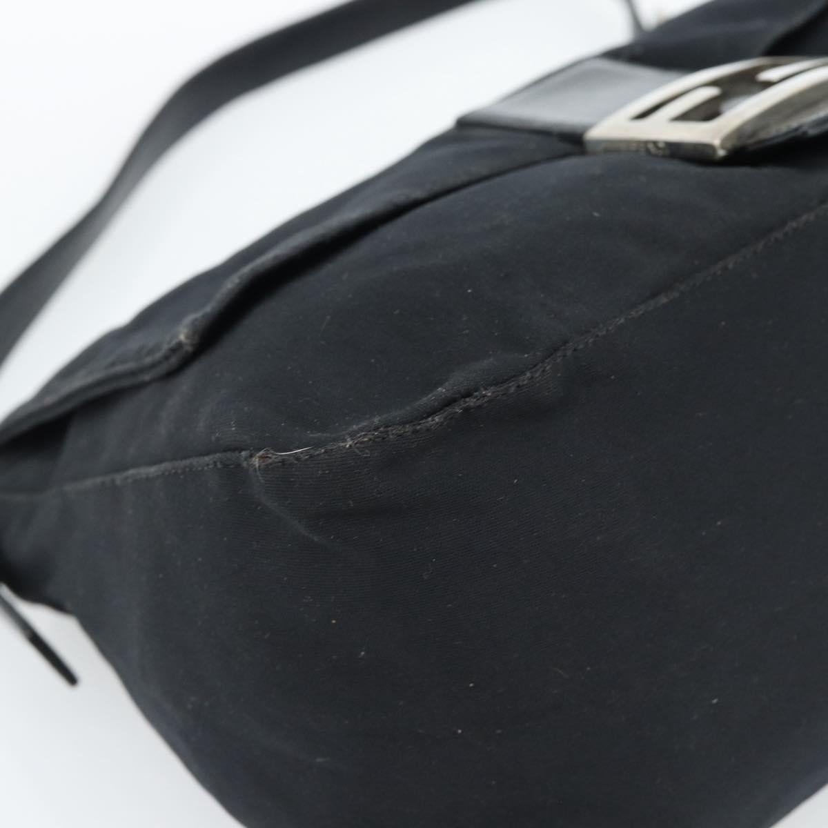 FENDI Mamma Baguette Shoulder Bag Cotton Jersey Black Silver Auth 184302