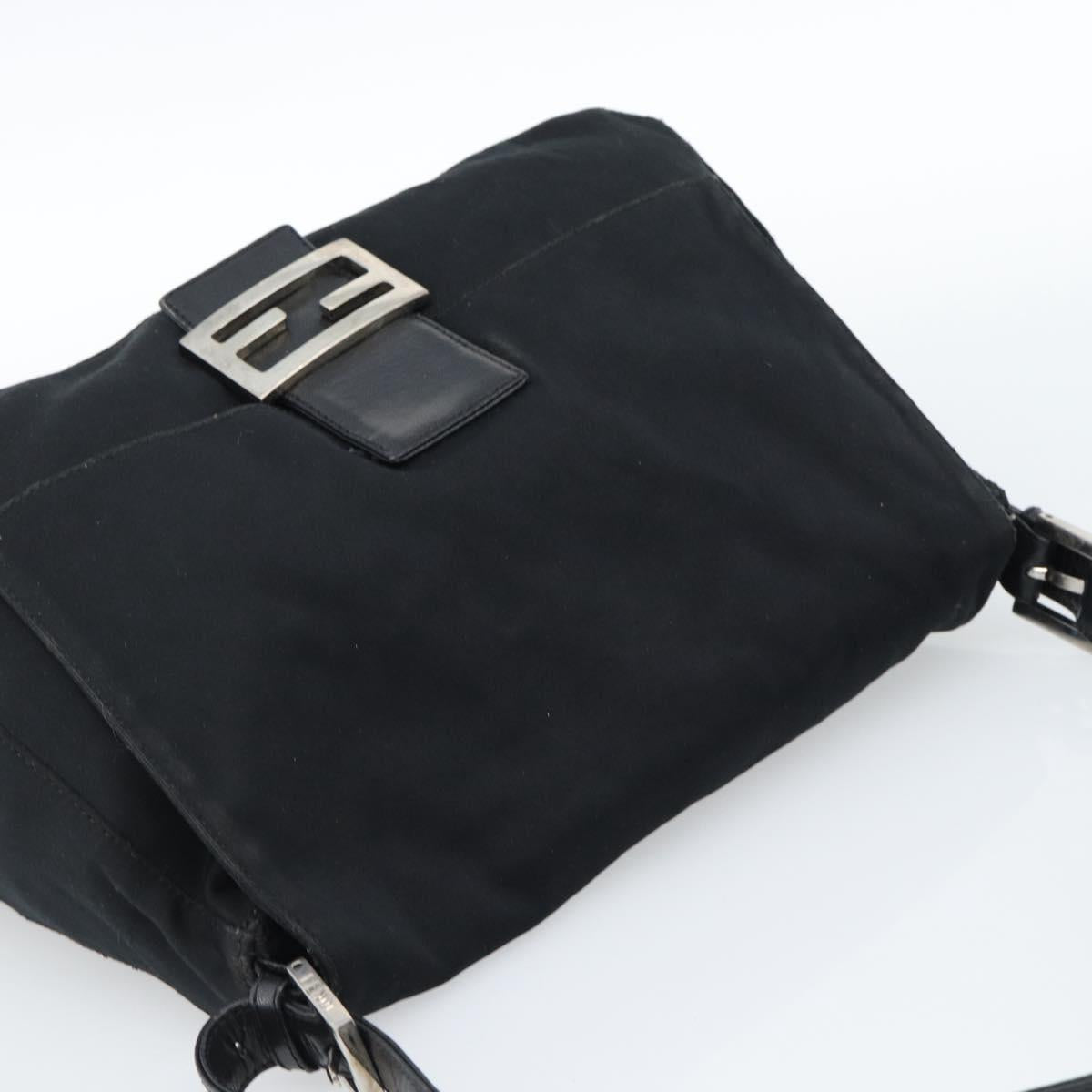 FENDI Mamma Baguette Shoulder Bag Cotton Jersey Black Silver Auth 184302
