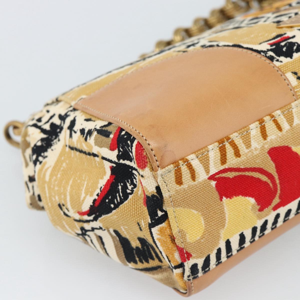 PRADA Chain Shoulder Bag Canvas Brown Gold Auth 184304A