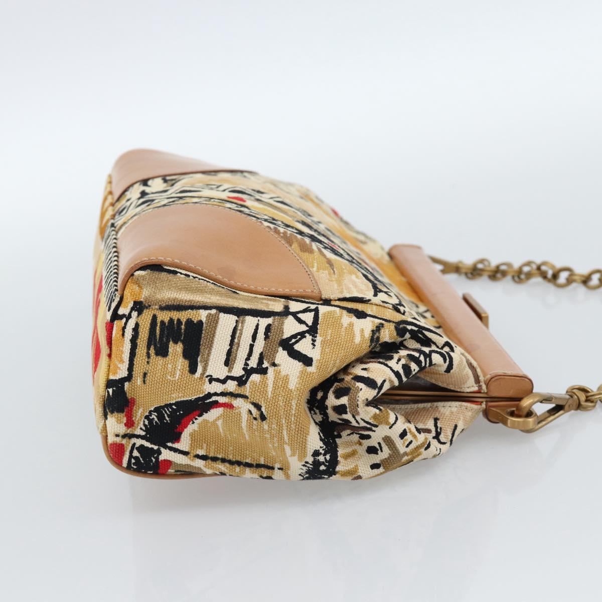 PRADA Chain Shoulder Bag Canvas Brown Gold Auth 184304A
