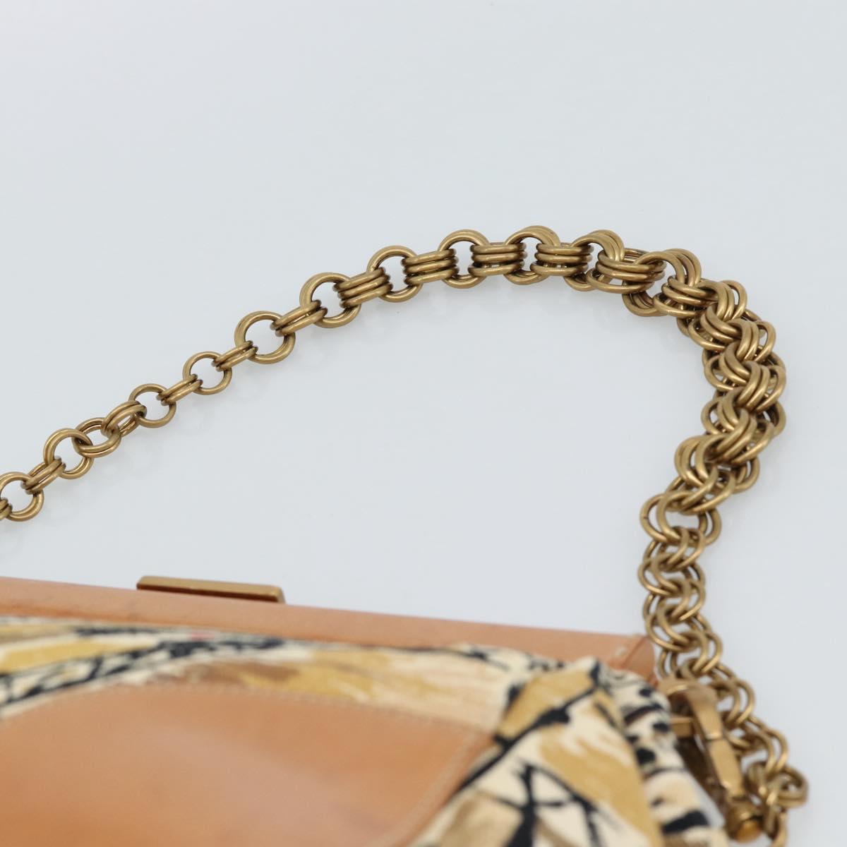 PRADA Chain Shoulder Bag Canvas Brown Gold Auth 184304A