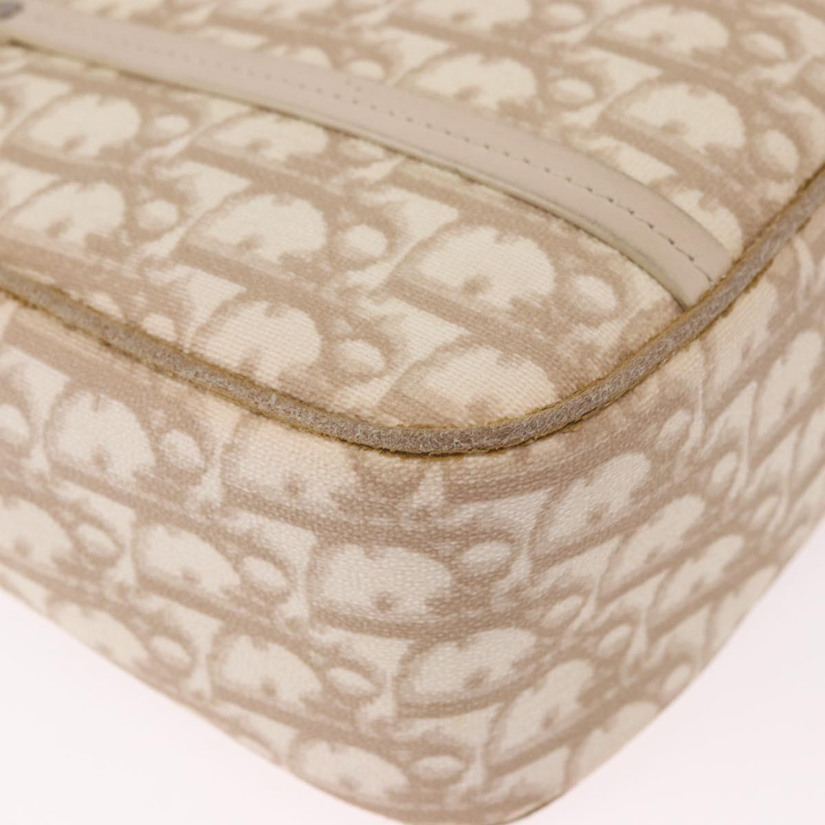 Christian Dior Trotter Canvas Romantic Hand Bag PVC Beige Silver Auth 184305A