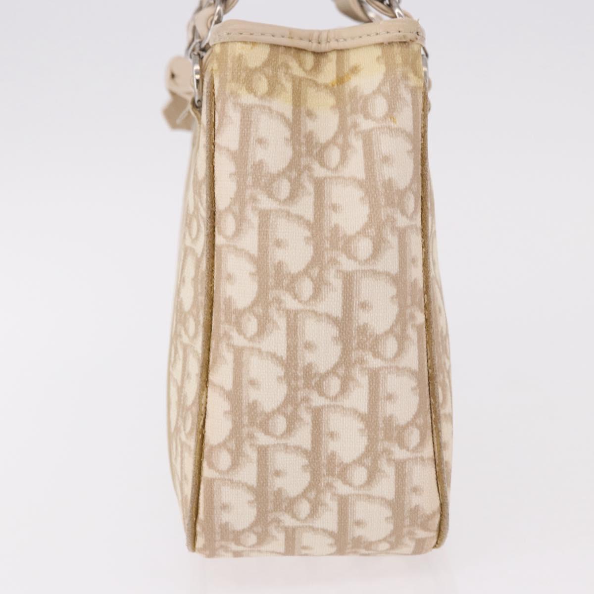 Christian Dior Trotter Canvas Romantic Hand Bag PVC Beige Silver Auth 184305A