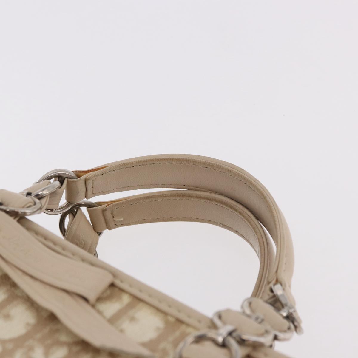 Christian Dior Trotter Canvas Romantic Hand Bag PVC Beige Silver Auth 184305A