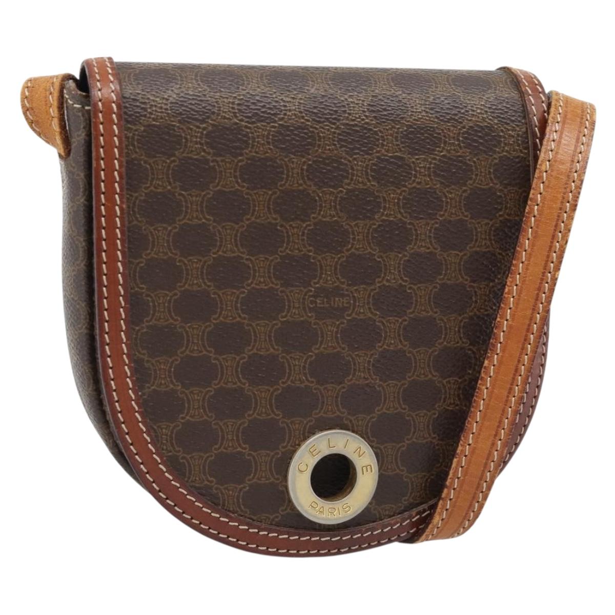 CELINE Macadam Canvas Circle Shoulder Bag PVC Leather Brown Gold Auth 184306