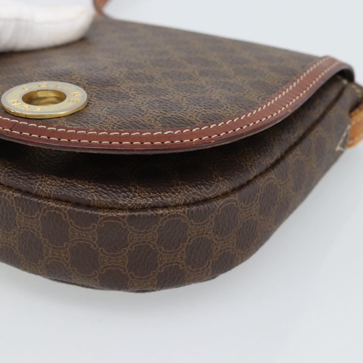 CELINE Macadam Canvas Circle Shoulder Bag PVC Leather Brown Gold Auth 184306