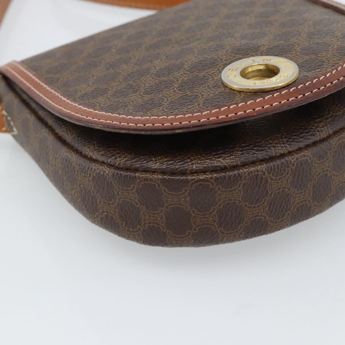 CELINE Macadam Canvas Circle Shoulder Bag PVC Leather Brown Gold Auth 184306
