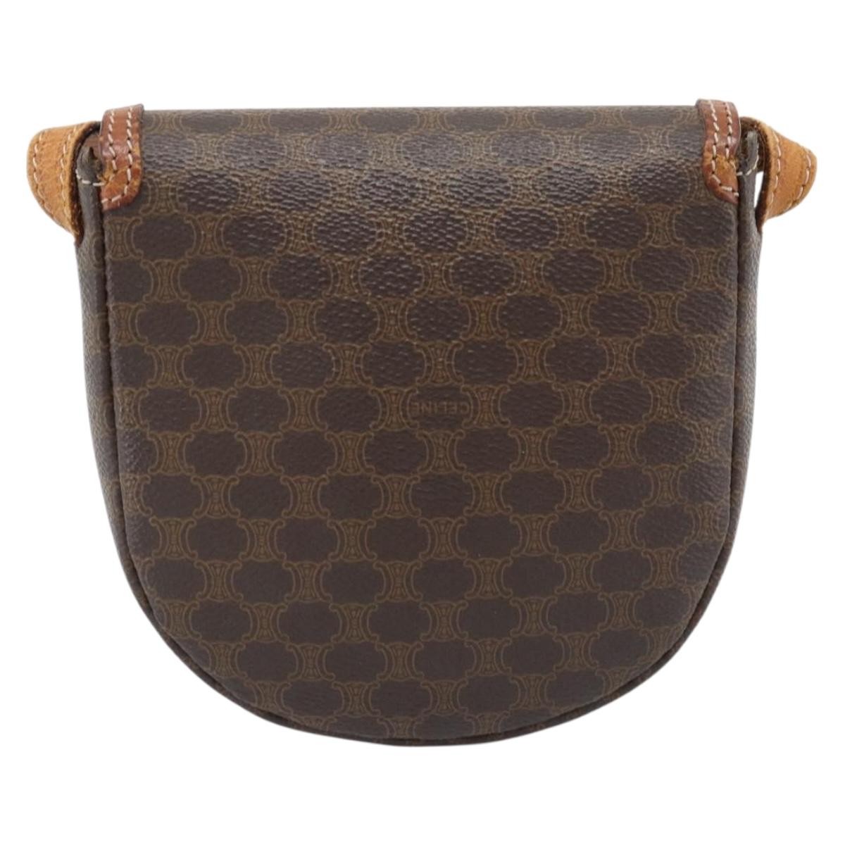 CELINE Macadam Canvas Circle Shoulder Bag PVC Leather Brown Gold Auth 184306
