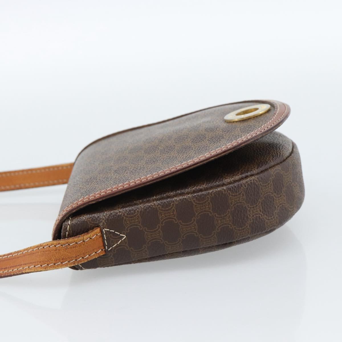 CELINE Macadam Canvas Circle Shoulder Bag PVC Leather Brown Gold Auth 184306