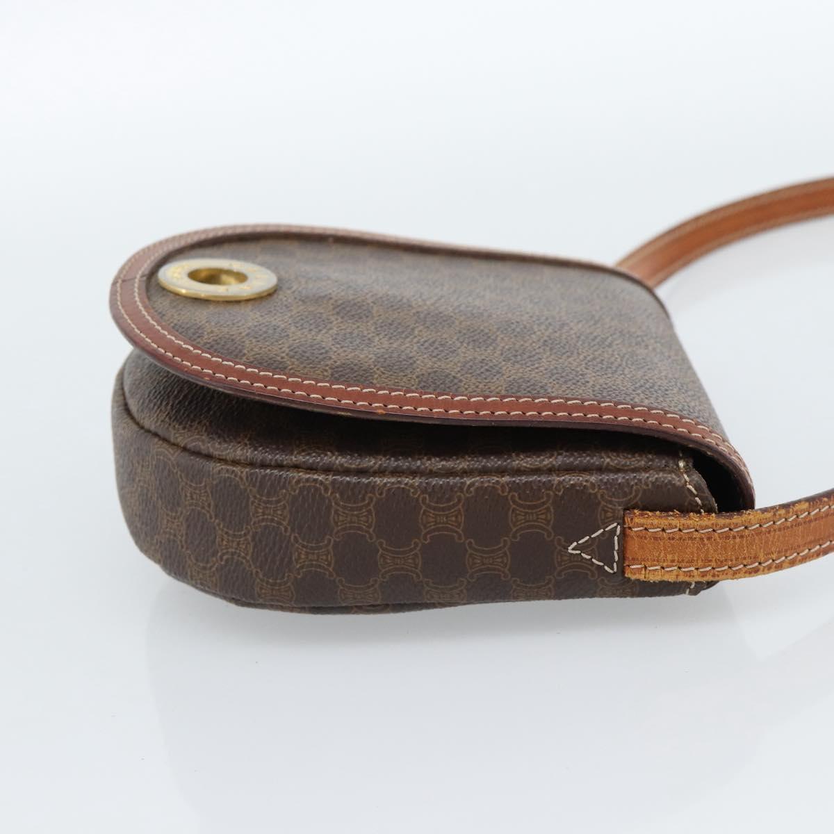CELINE Macadam Canvas Circle Shoulder Bag PVC Leather Brown Gold Auth 184306