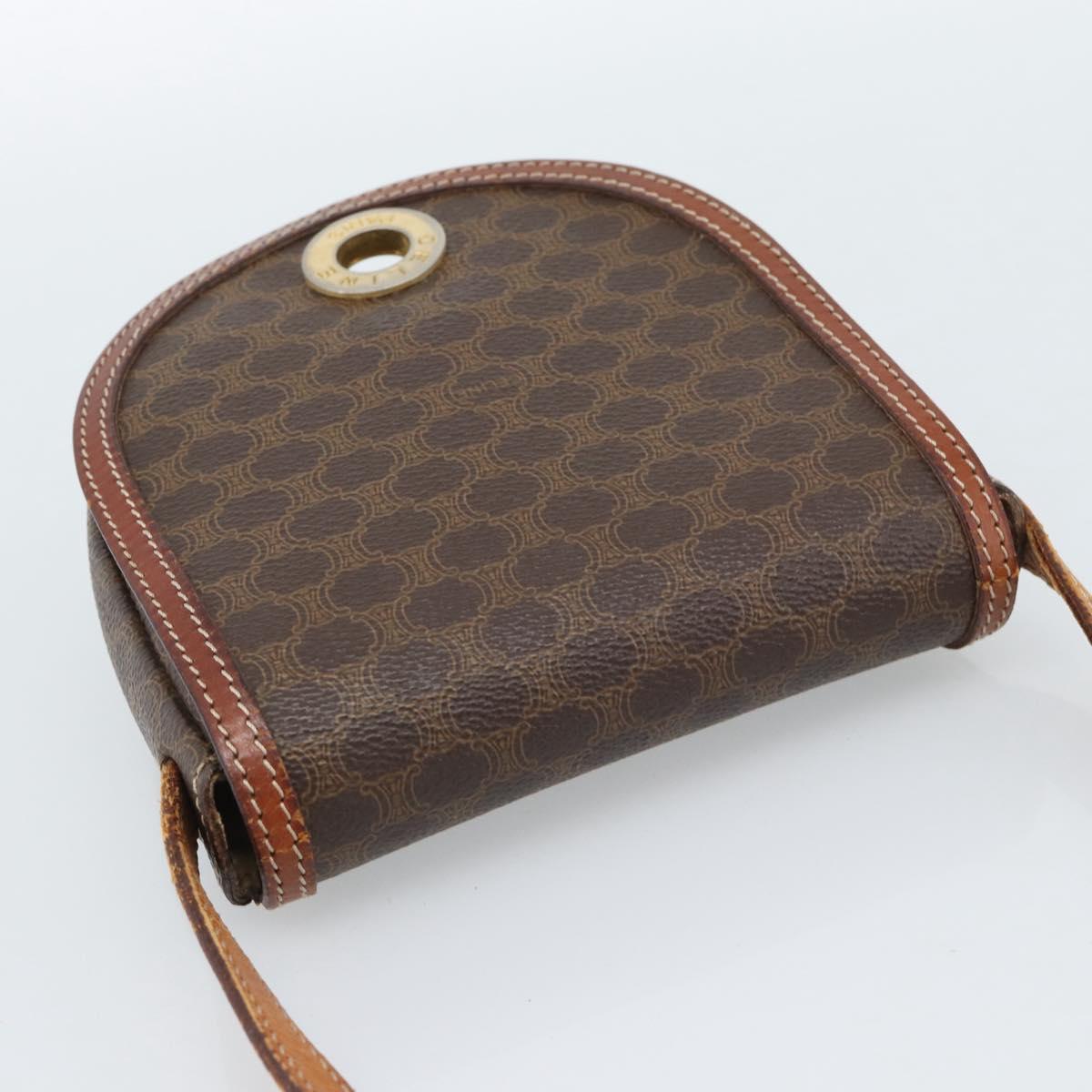 CELINE Macadam Canvas Circle Shoulder Bag PVC Leather Brown Gold Auth 184306