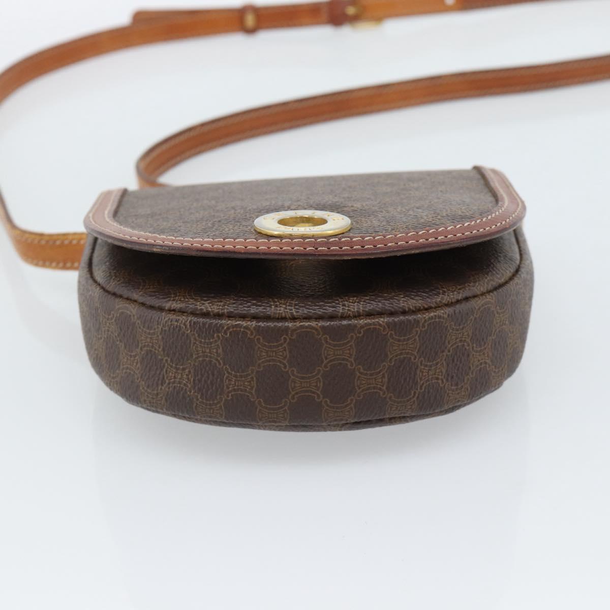 CELINE Macadam Canvas Circle Shoulder Bag PVC Leather Brown Gold Auth 184306