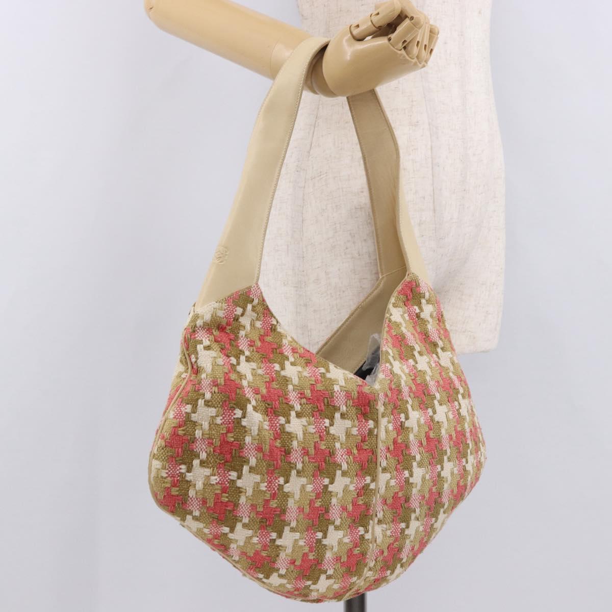 LOEWE Shoulder Bag cotton Beige Gold Auth 184313A