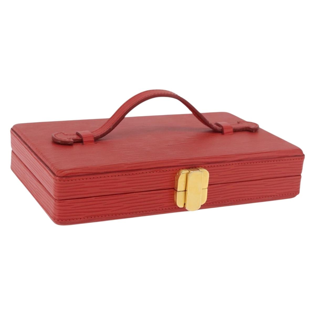 FENDI Vanity Hand Bag Leather Red Gold Auth 184315A
