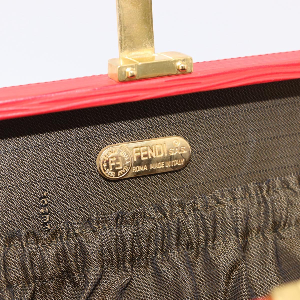 FENDI Vanity Hand Bag Leather Red Gold Auth 184315A