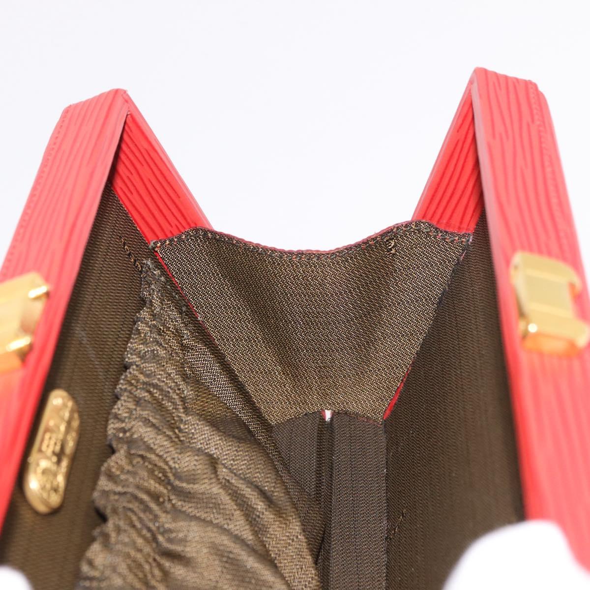 FENDI Vanity Hand Bag Leather Red Gold Auth 184315A