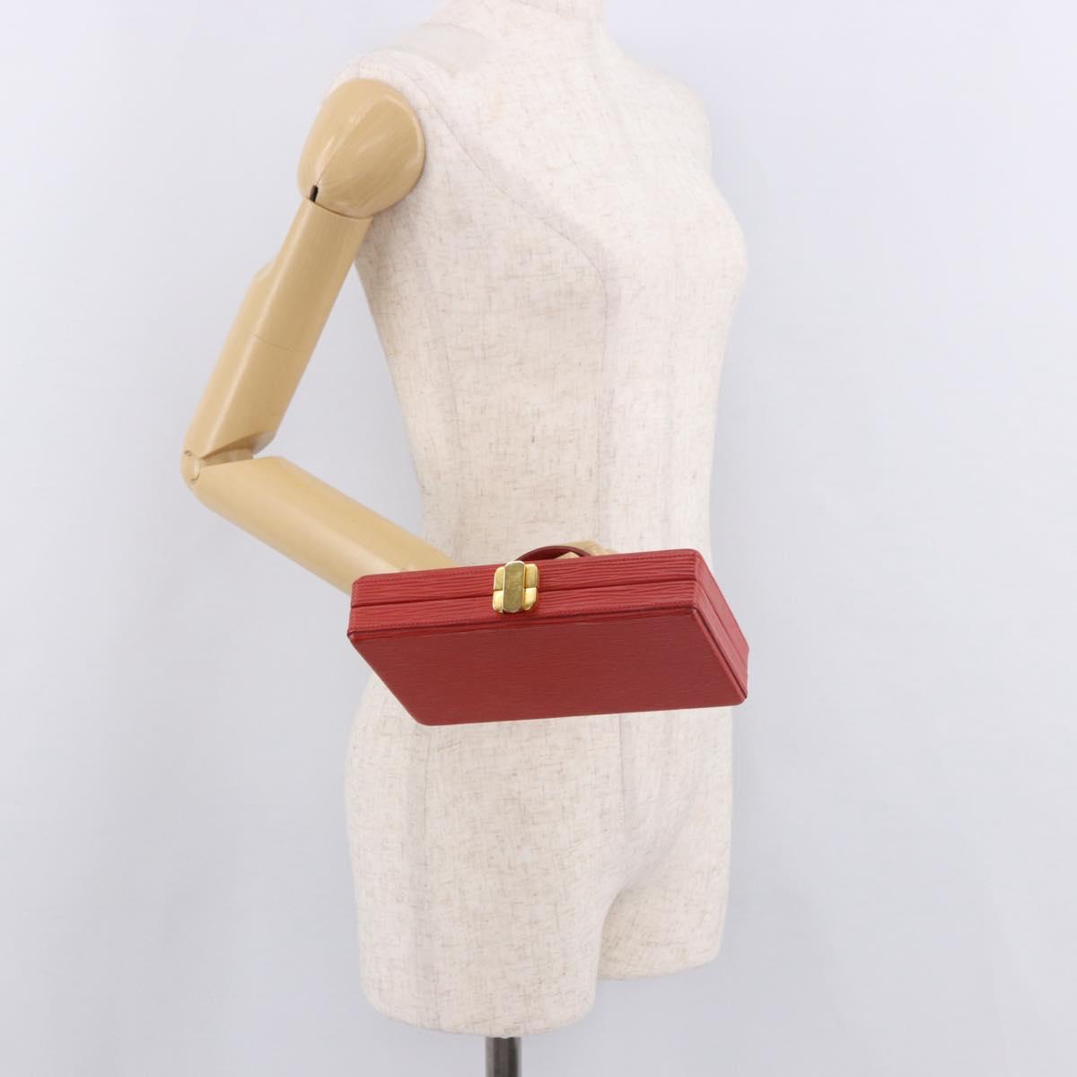 FENDI Vanity Hand Bag Leather Red Gold Auth 184315A
