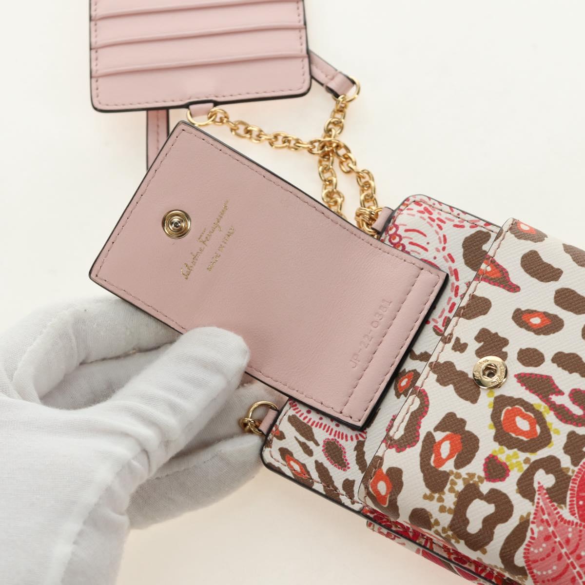 Salvatore Ferragamo Chain Vala Pouch Leather Pink Gold Auth 184316M