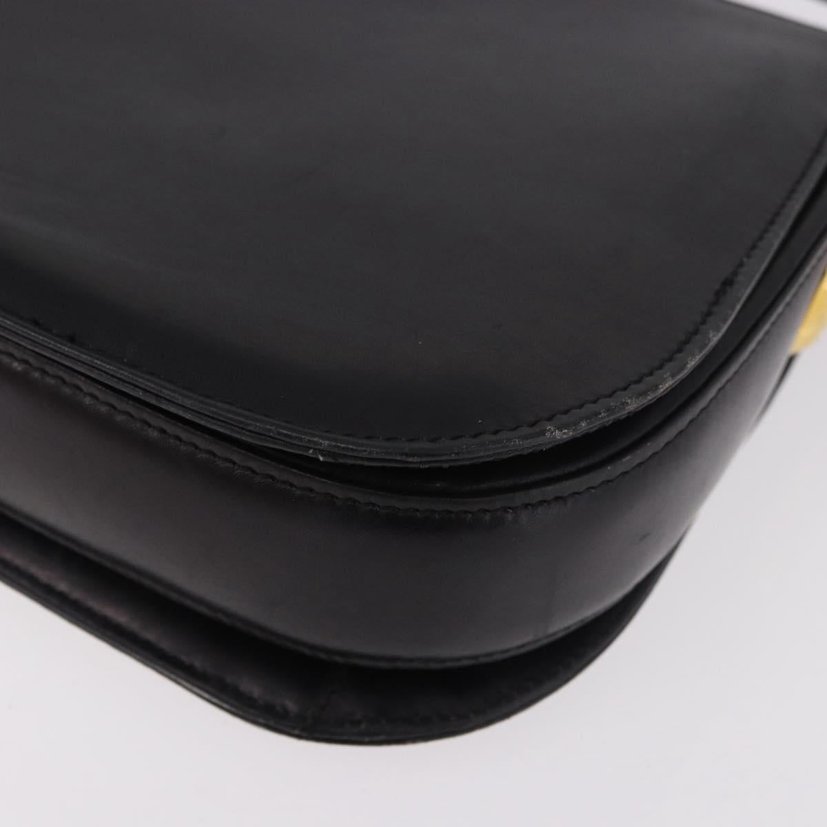 GUCCI Horsebit Shoulder Bag Leather Black Gold Auth 184318