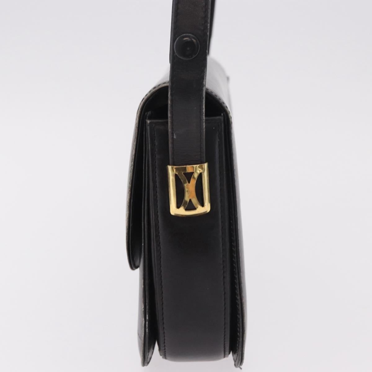 GUCCI Horsebit Shoulder Bag Leather Black Gold Auth 184318
