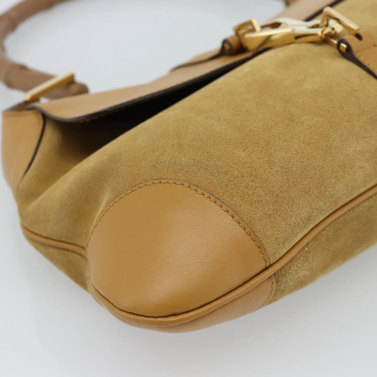 GUCCI Bamboo Jackie Shoulder Bag Suede Beige Gold 001 4096 Auth 184325V