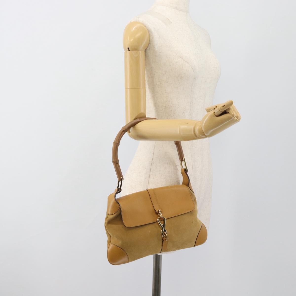 GUCCI Bamboo Jackie Shoulder Bag Suede Beige Gold 001 4096 Auth 184325V