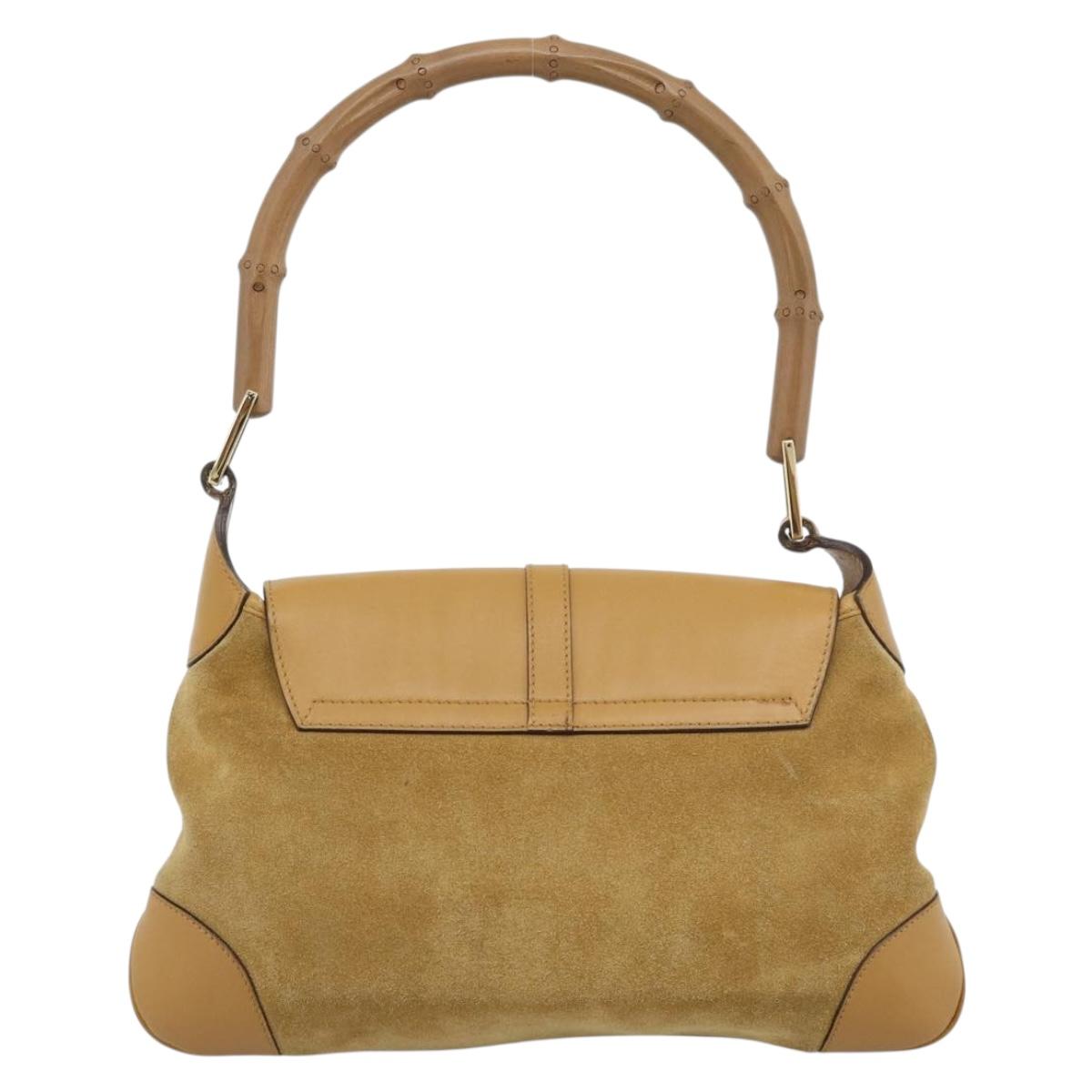 GUCCI Bamboo Jackie Shoulder Bag Suede Beige Gold 001 4096 Auth 184325V