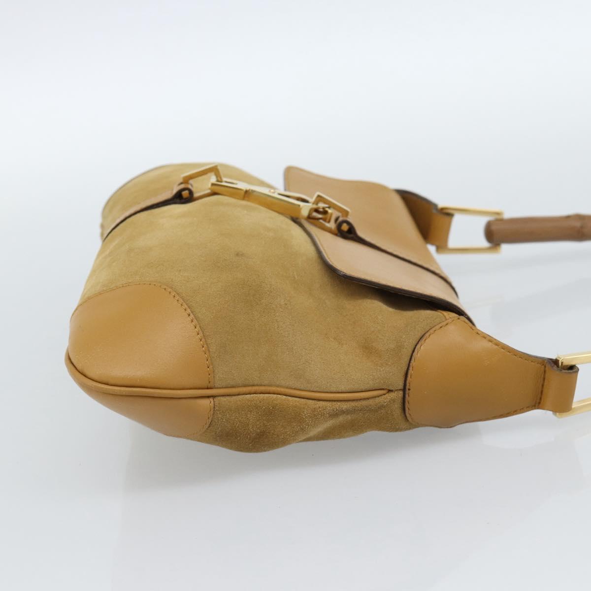 GUCCI Bamboo Jackie Shoulder Bag Suede Beige Gold 001 4096 Auth 184325V