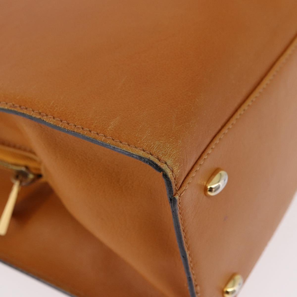 CELINE Chain Hand Bag Leather Beige Gold Auth 184329A