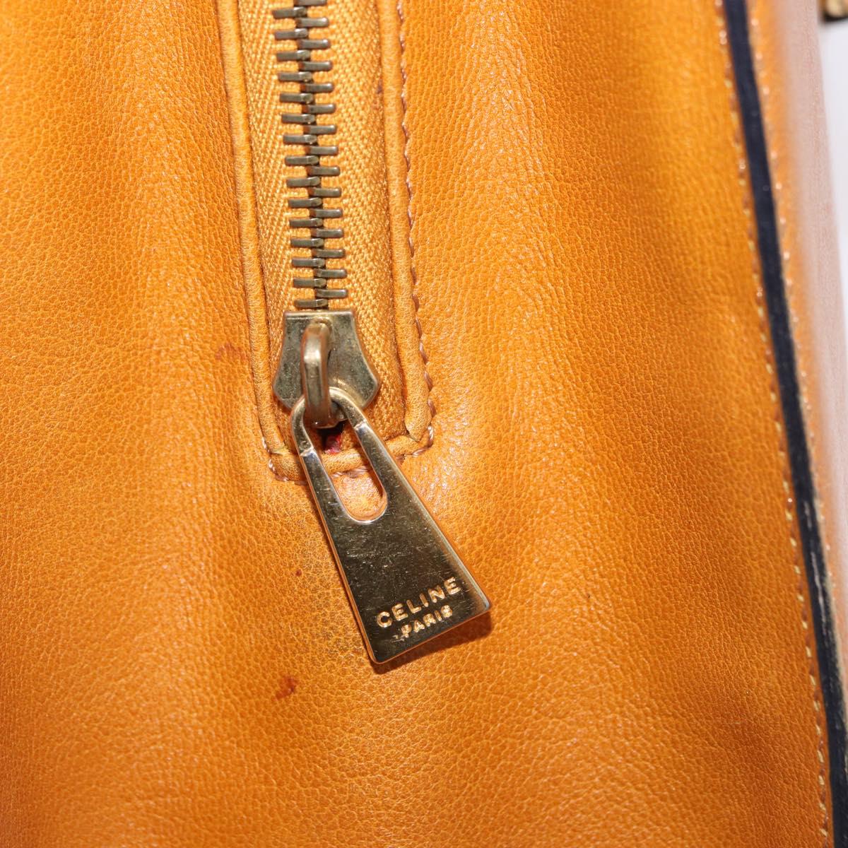 CELINE Chain Hand Bag Leather Beige Gold Auth 184329A