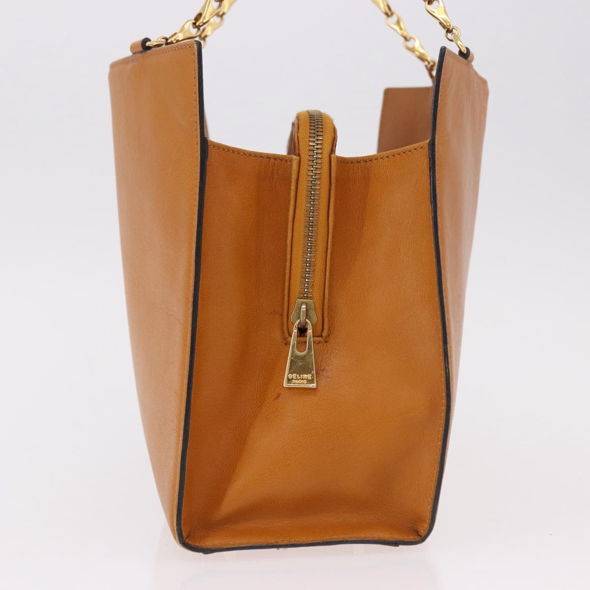 CELINE Chain Hand Bag Leather Beige Gold Auth 184329A