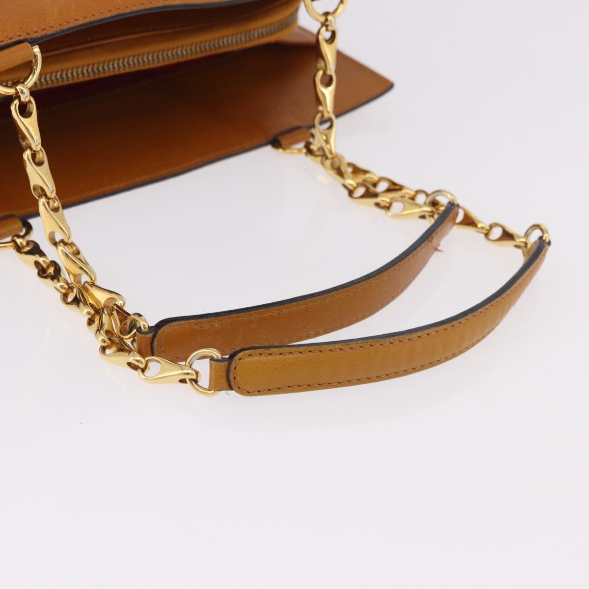 CELINE Chain Hand Bag Leather Beige Gold Auth 184329A