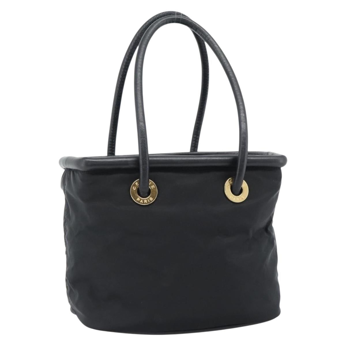 CELINE Circle Hand Bag Nylon Black Gold Auth 184330