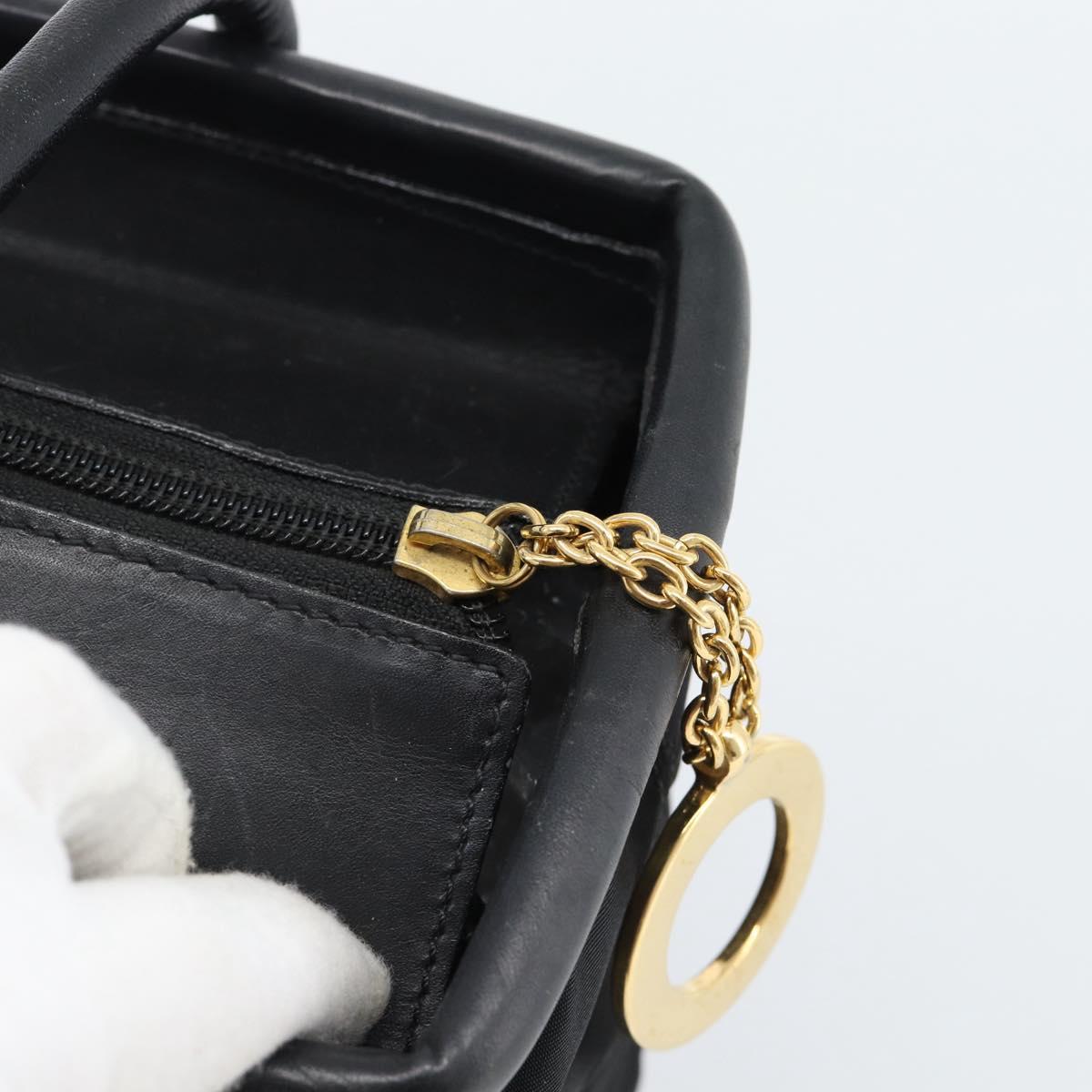 CELINE Circle Hand Bag Nylon Black Gold Auth 184330