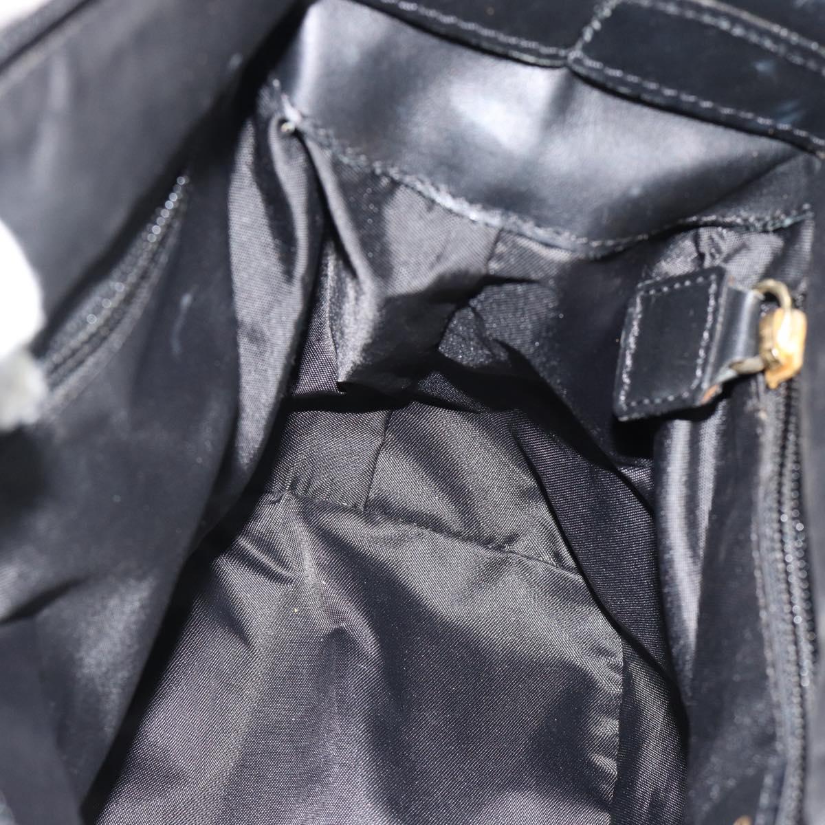 CELINE Circle Hand Bag Nylon Black Gold Auth 184330
