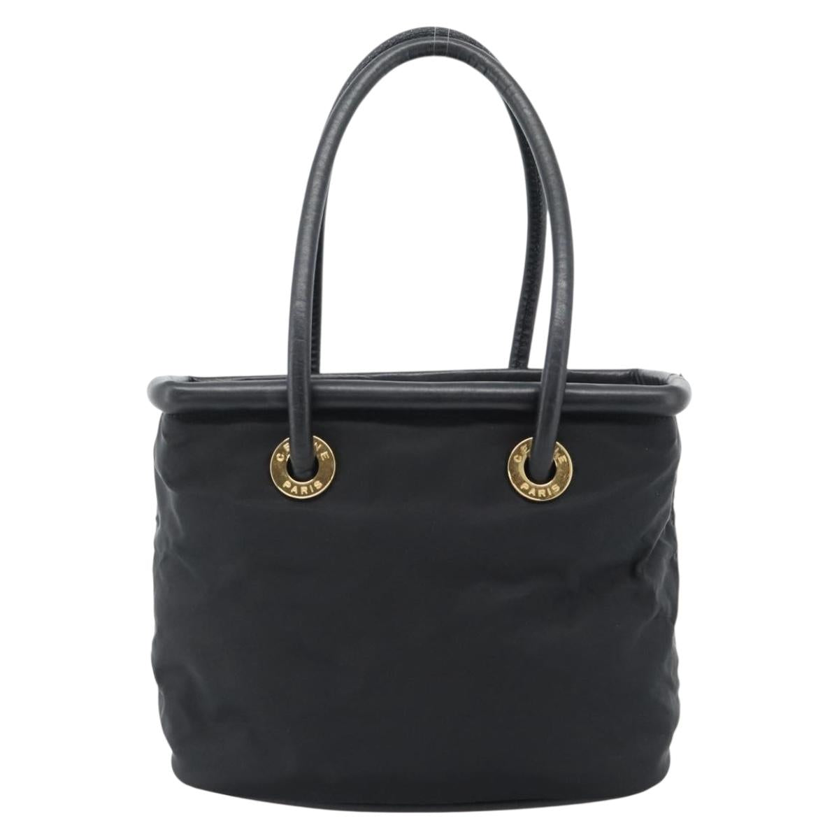 CELINE Circle Hand Bag Nylon Black Gold Auth 184330