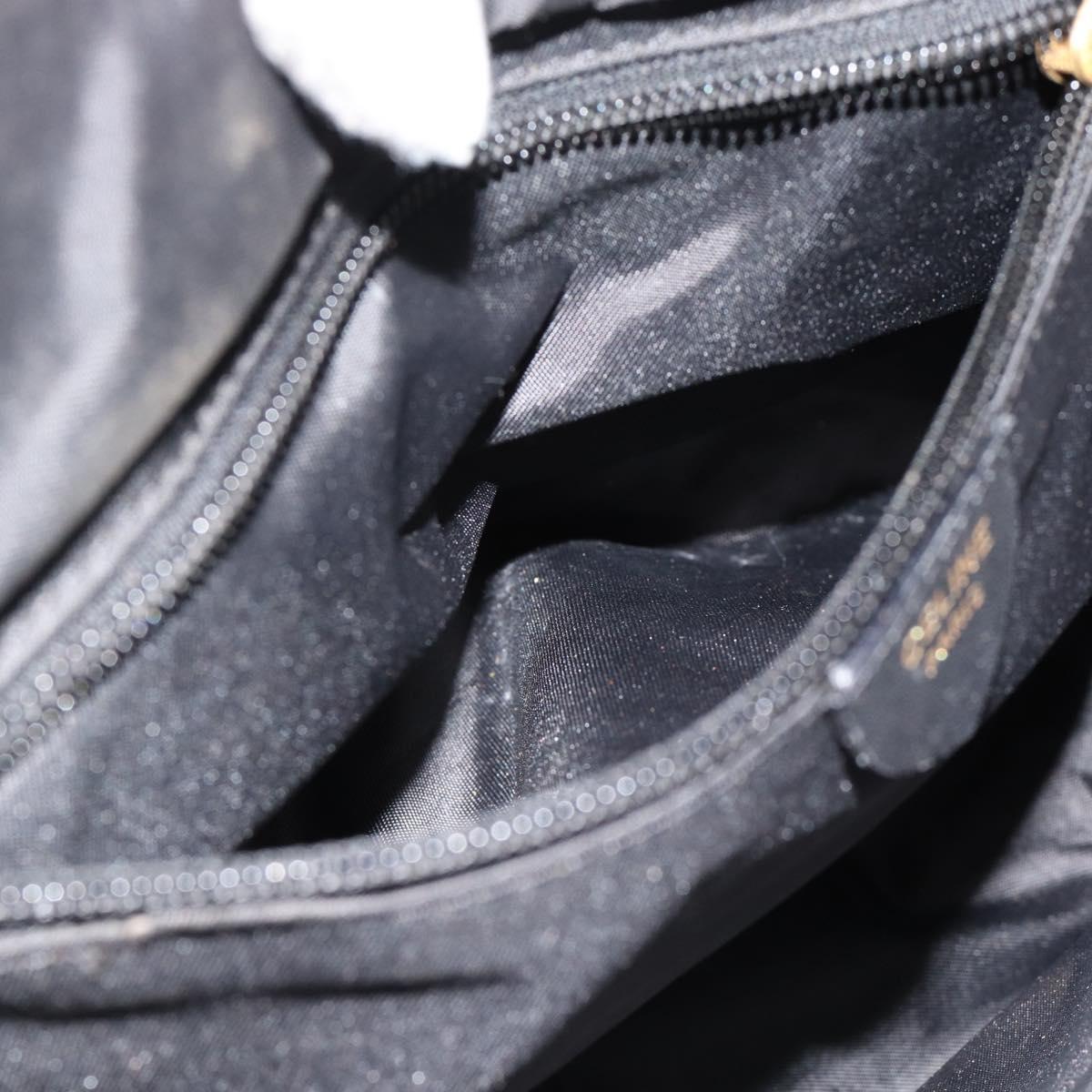 CELINE Circle Hand Bag Nylon Black Gold Auth 184330