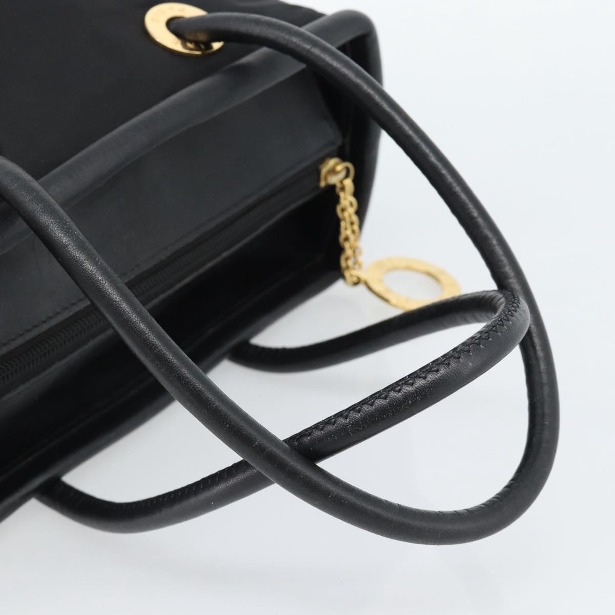 CELINE Circle Hand Bag Nylon Black Gold Auth 184330