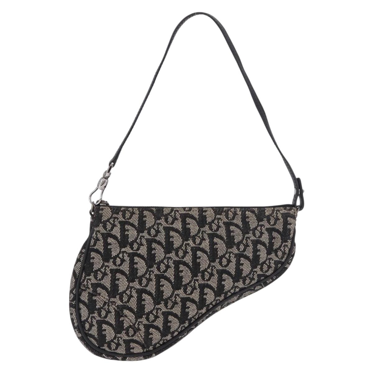Christian Dior Trotter Canvas Saddle Accessory Pouch Navy Silver Auth 184338V