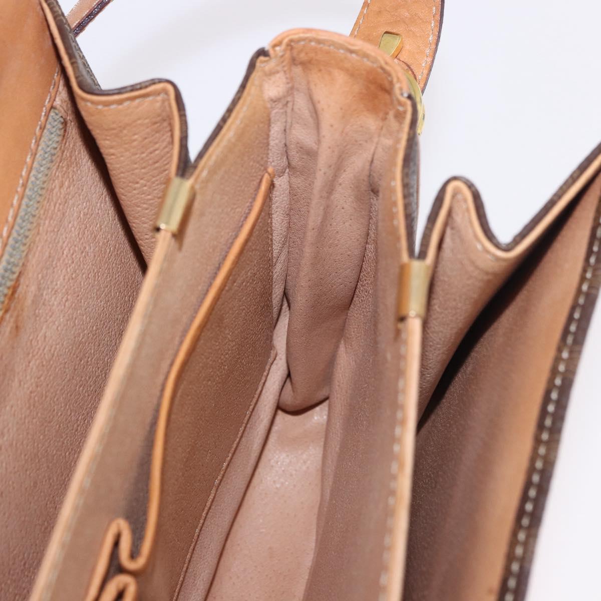CELINE Macadam Canvas Horse Carriage Bag PVC Leather Brown Gold Auth 184354A