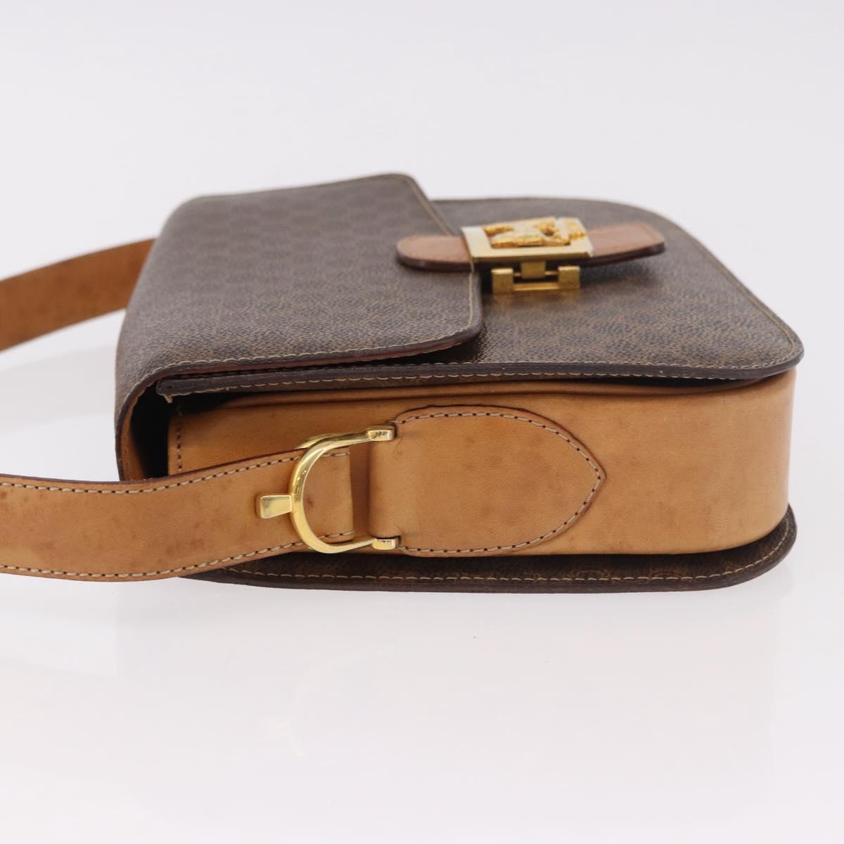 CELINE Macadam Canvas Horse Carriage Bag PVC Leather Brown Gold Auth 184354A