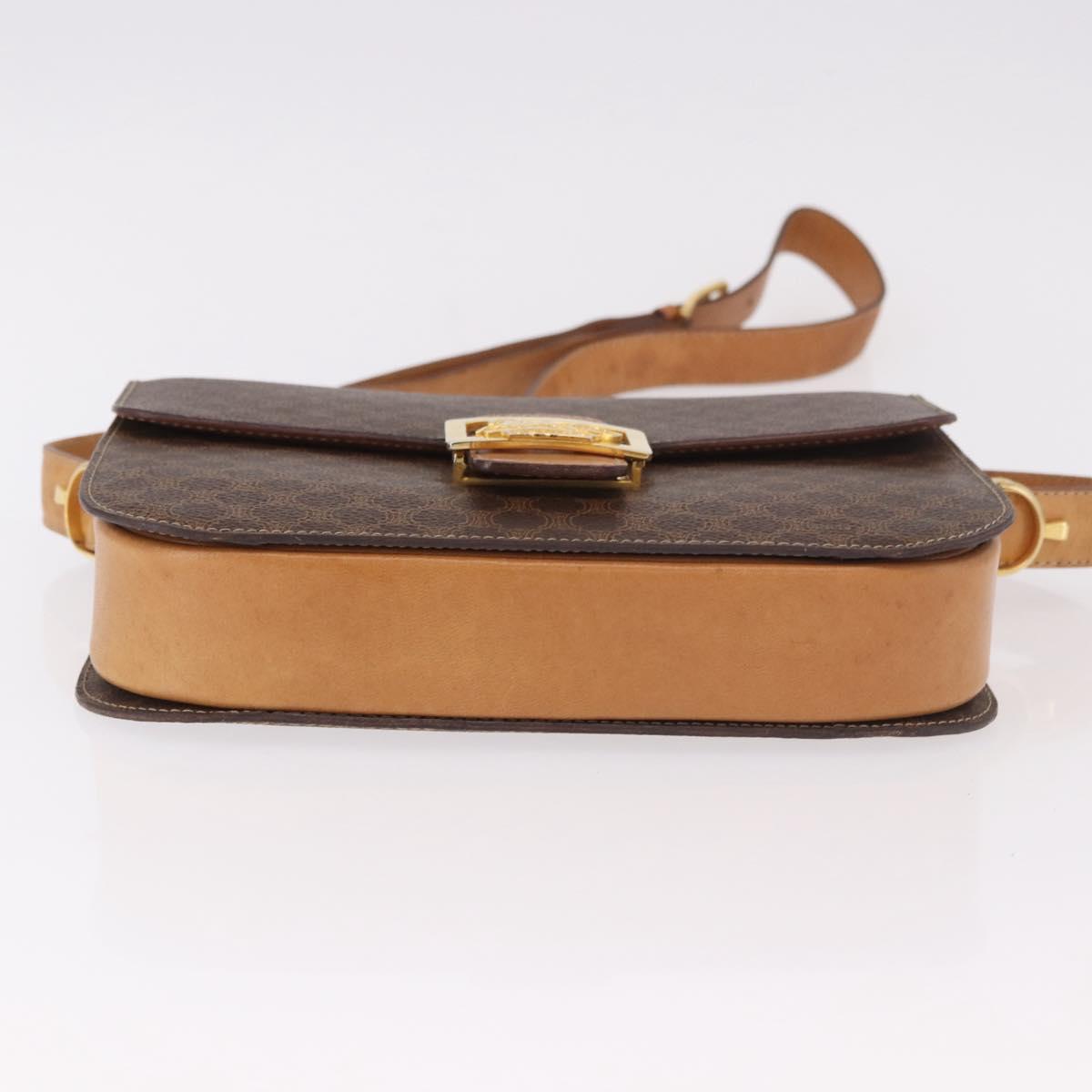 CELINE Macadam Canvas Horse Carriage Bag PVC Leather Brown Gold Auth 184354A