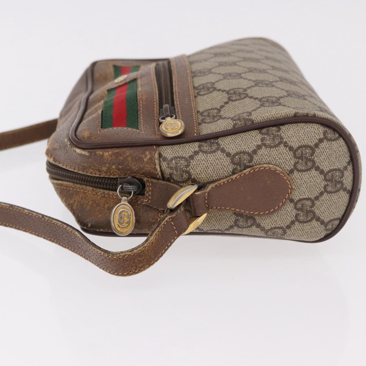 GUCCI GG Supreme Web Sherry Line Bag PVC Beige Gold 001 115 6655 Auth 184355