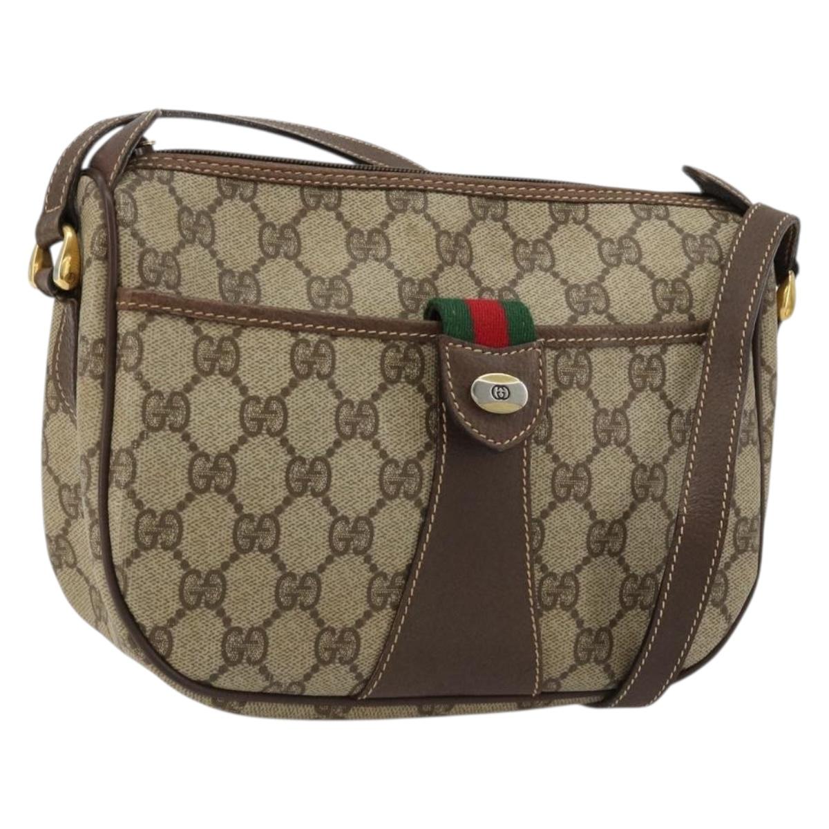 GUCCI GG Supreme Web Sherry Line Bag PVC Beige Gold 001 754 6177 Auth 184360A