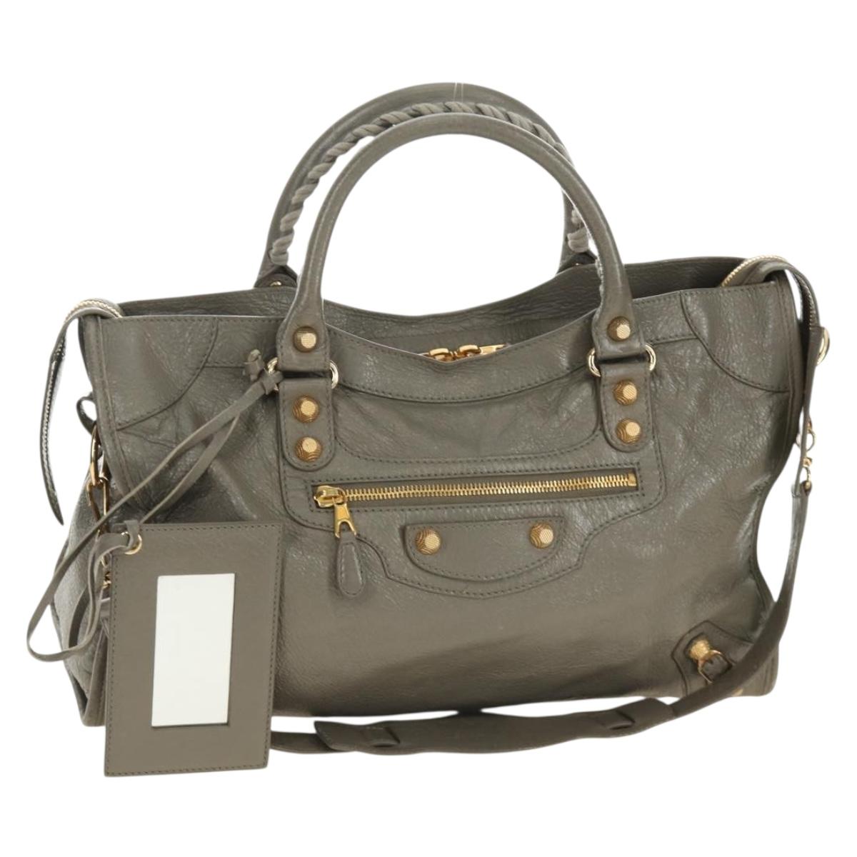 BALENCIAGA The Giant City Hand Bag Leather 2way Gray Gold 281770 Auth 184362M