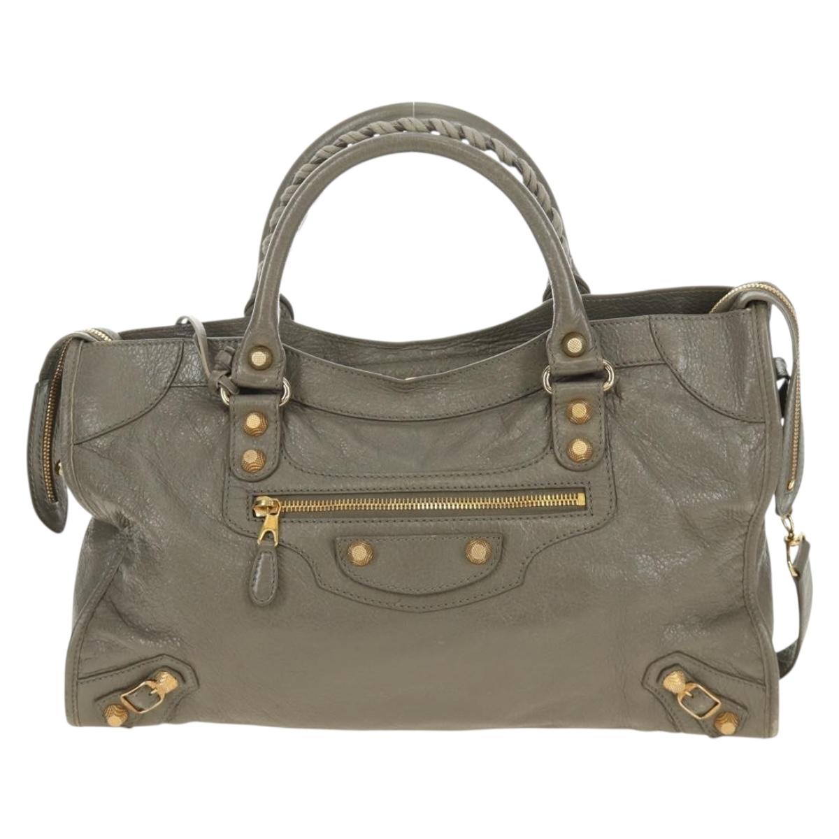 BALENCIAGA The Giant City Hand Bag Leather 2way Gray Gold 281770 Auth 184362M