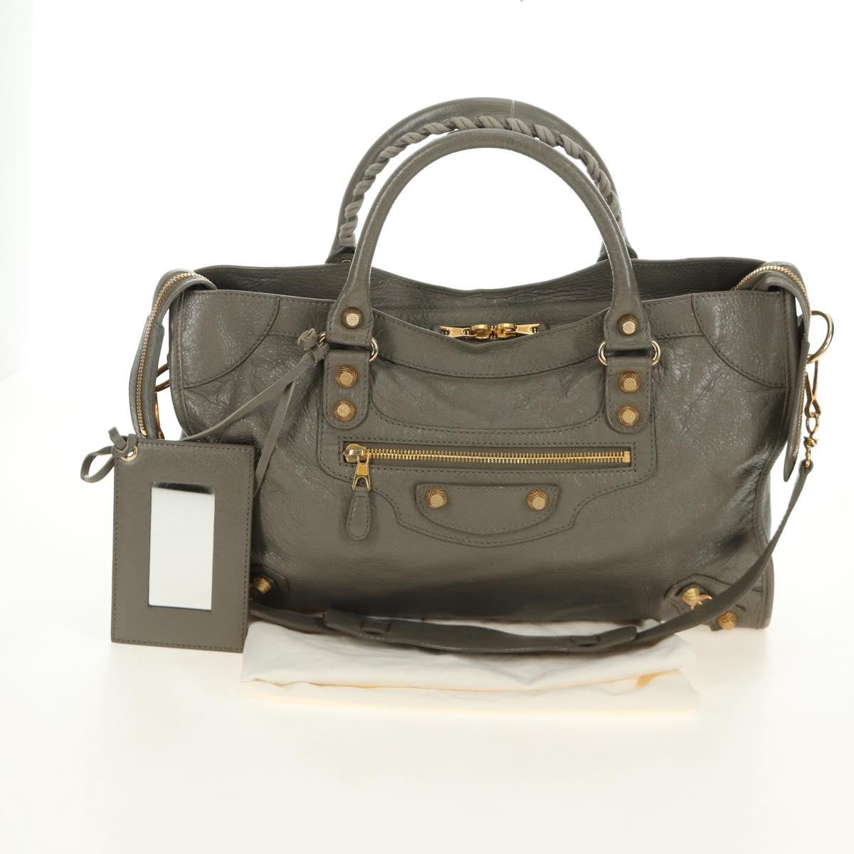 BALENCIAGA The Giant City Hand Bag Leather 2way Gray Gold 281770 Auth 184362M
