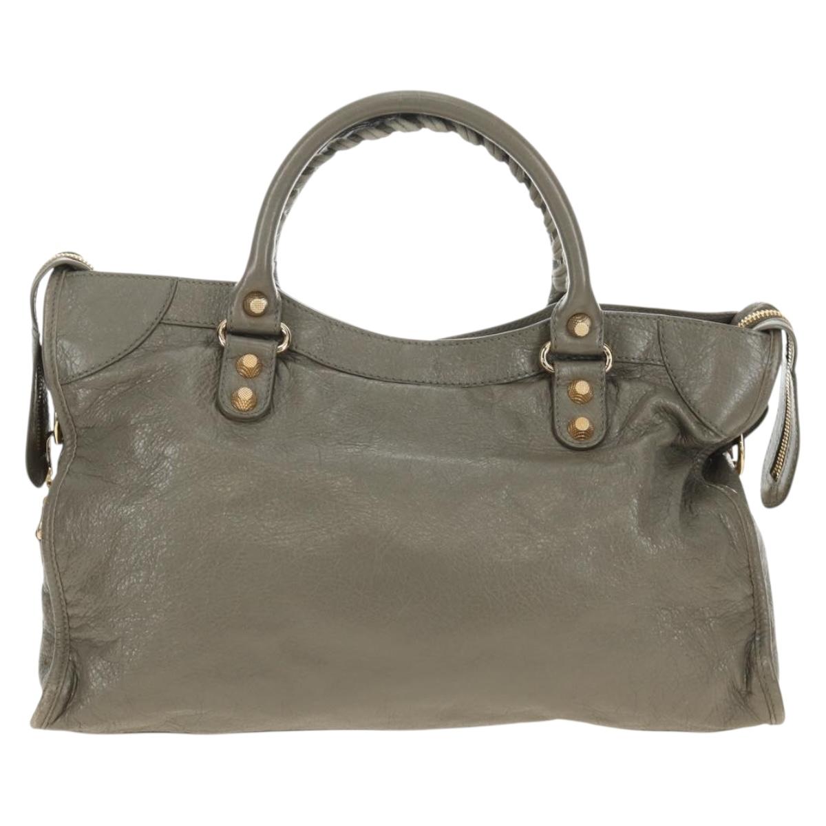 BALENCIAGA The Giant City Hand Bag Leather 2way Gray Gold 281770 Auth 184362M