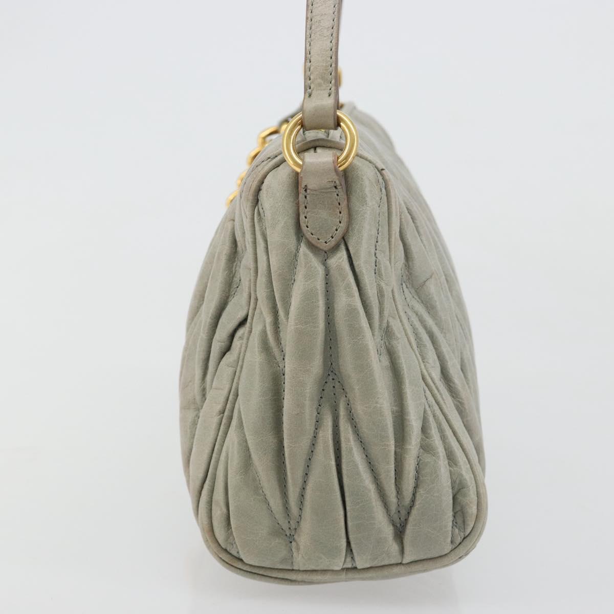 Miu Miu Matelasse Accessory Pouch Leather Gray Gold Auth 184365M