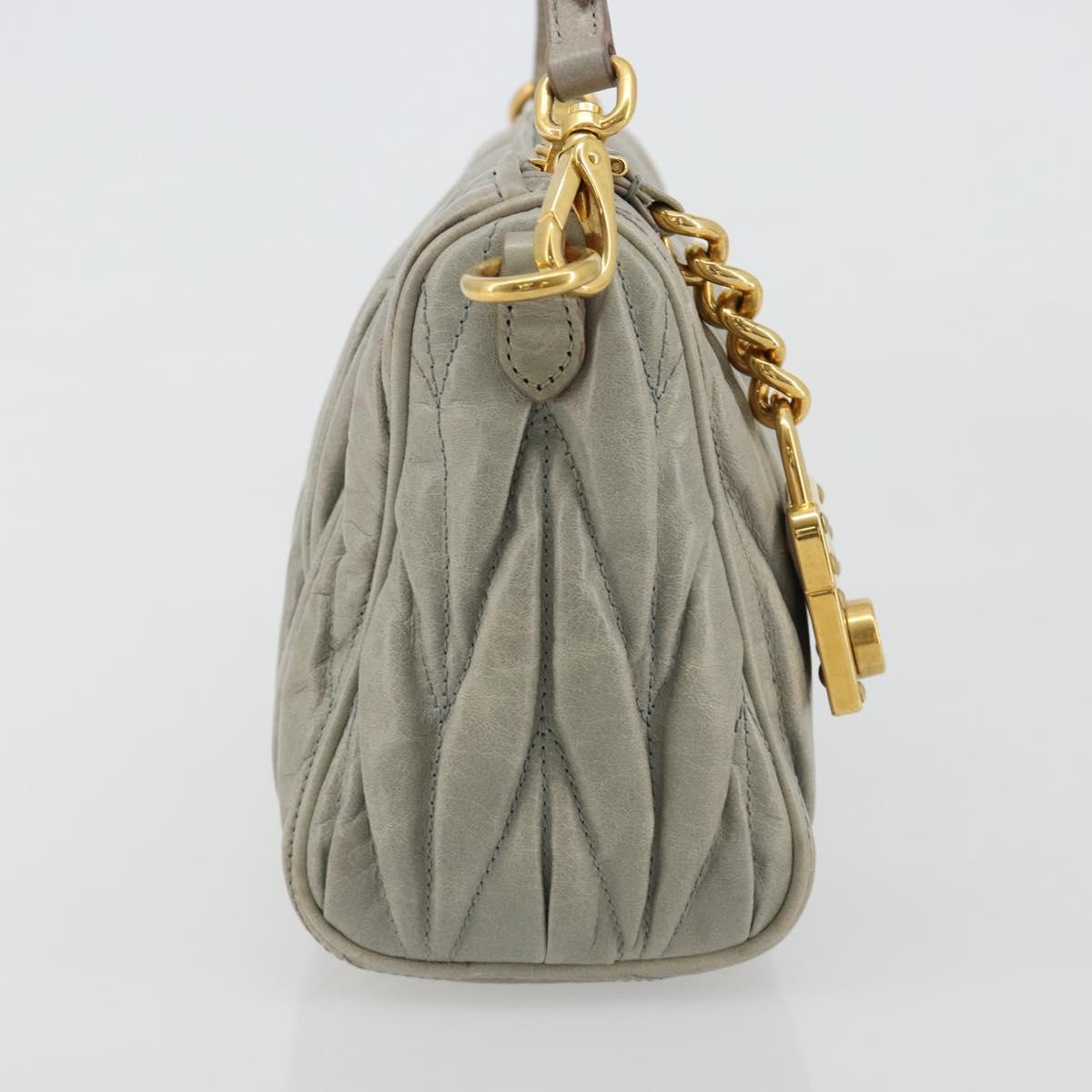 Miu Miu Matelasse Accessory Pouch Leather Gray Gold Auth 184365M